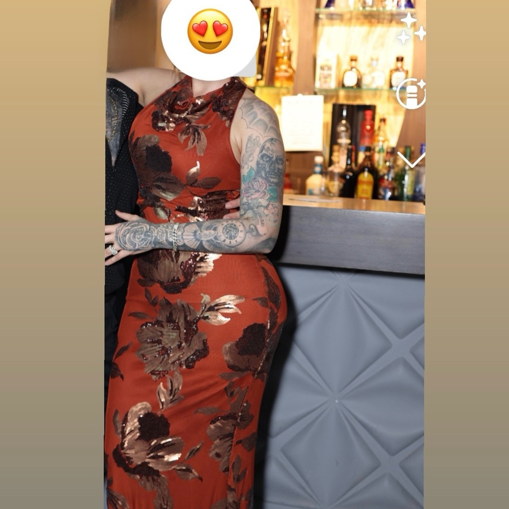 Donna Karan Floral Maxi Dress - Rust and Brown